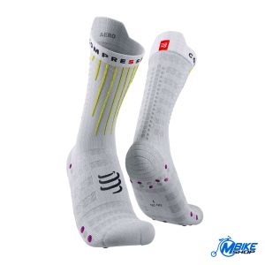 00054B0025T2 Čarape Compressport Aero Socks White/Safe Yellow/Neo Pink M BIKE SHOP